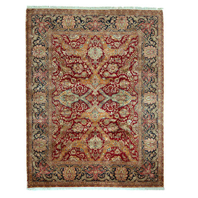 Tapis unique rouge / orange / noir noué à la main 10 pi x 10 pi 1 po