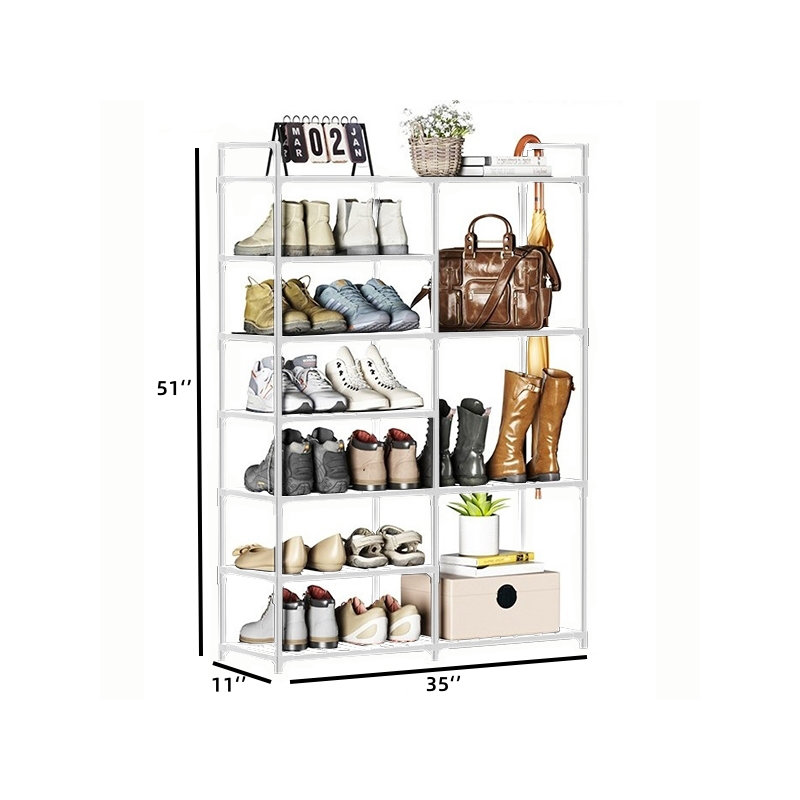 Range-chaussures en bambou à 7 rangées - Range-chaussures robuste et spacieux avec rangement sur plusieurs rangées