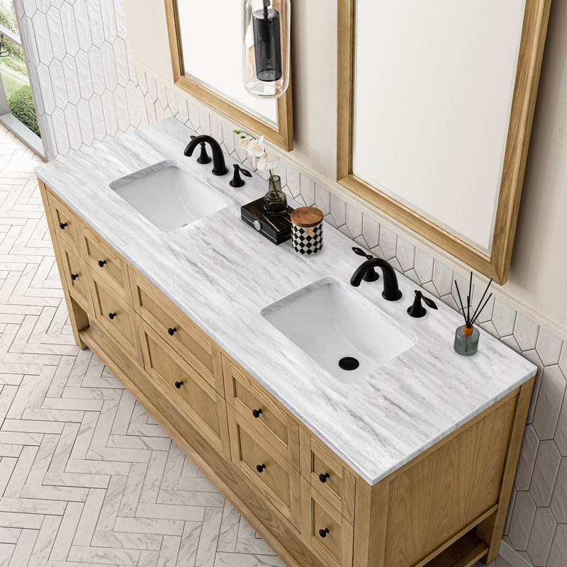 Breckenridge 72'' W Double Vanity, Light Natural Oak, Carrara White, 8" Widespread