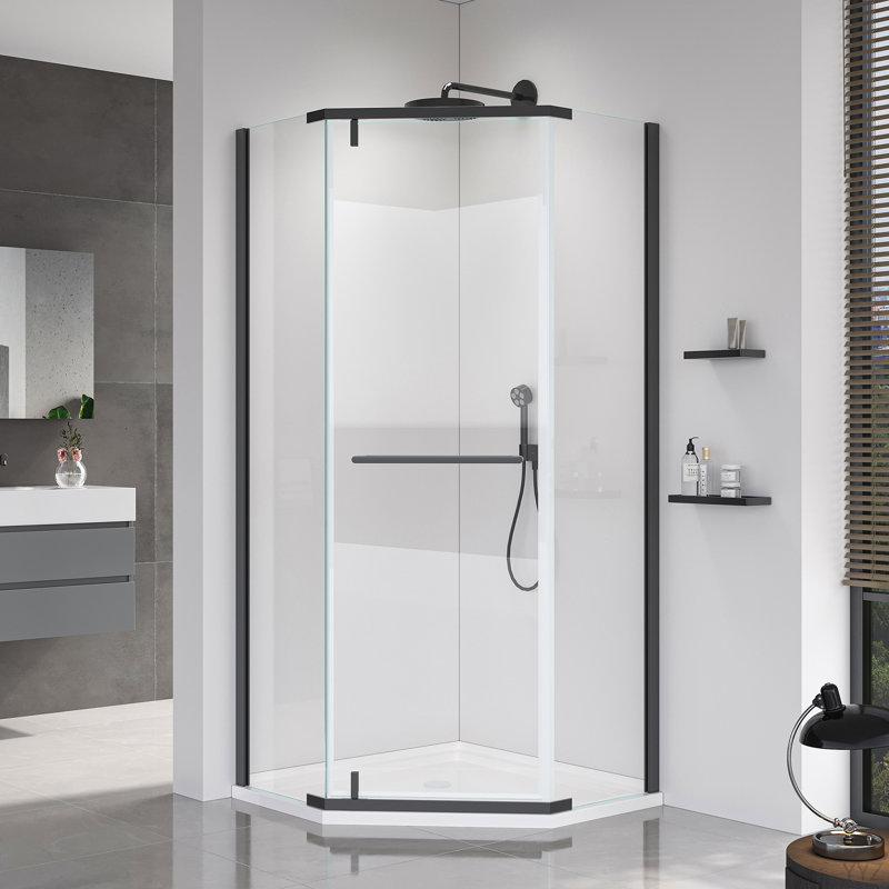 Pivot Shower Door, With 1/4" (6MM) Tempered Glass For Bathroom Shower Door--36*36*72 INCH-- Matte Black---(NO INCLUDED Neo-Angle Shower Base )