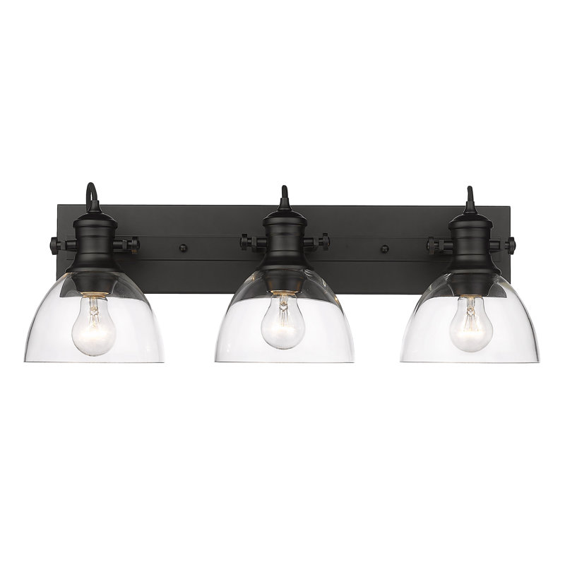 Éclairage de salle de bain à intensité variable 3 lumières Bales l 25,13 po, Noir mat, Verre transparent