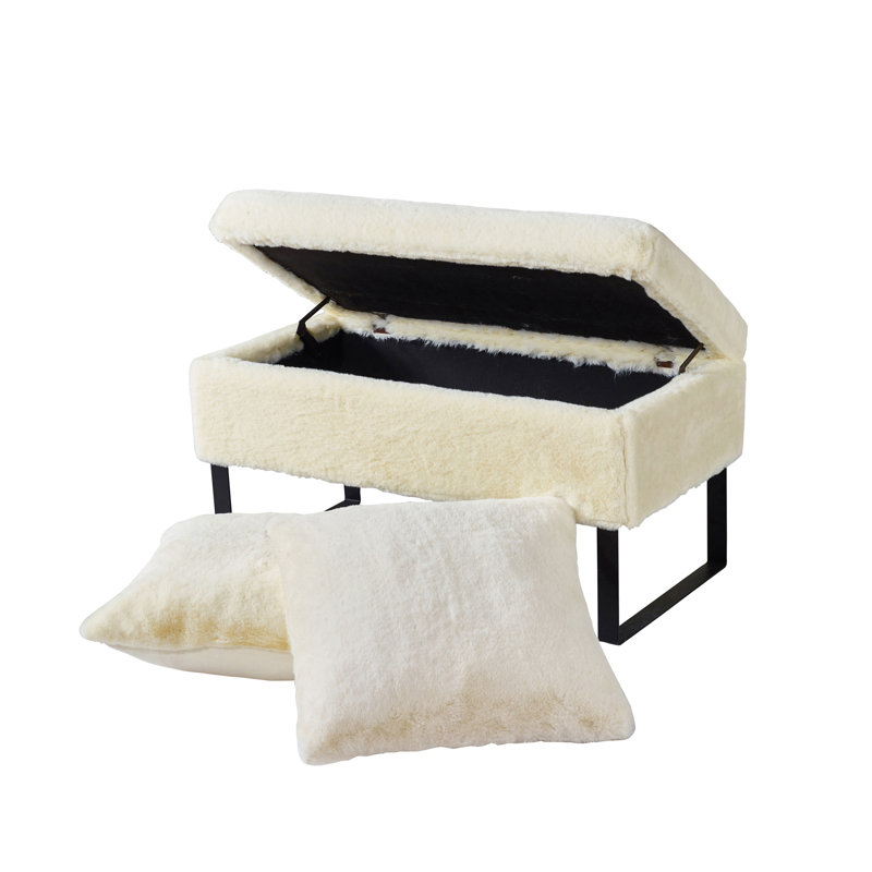 Repose-pieds avec rangement Lovitto, Fausse fourrure blanche antique