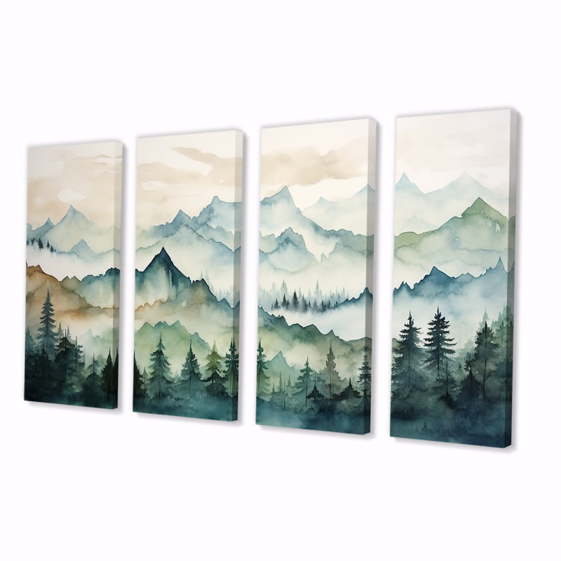 Sommet vert, Japon, ensemble d'art mural 4 pièces, H 32 po x l 64 po
