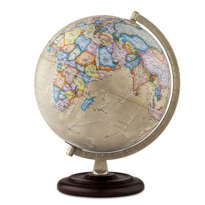 Ambassador 12-inch Antique Ocean Desk Globe with LED Illumination, Wood Base, Metal Meridian