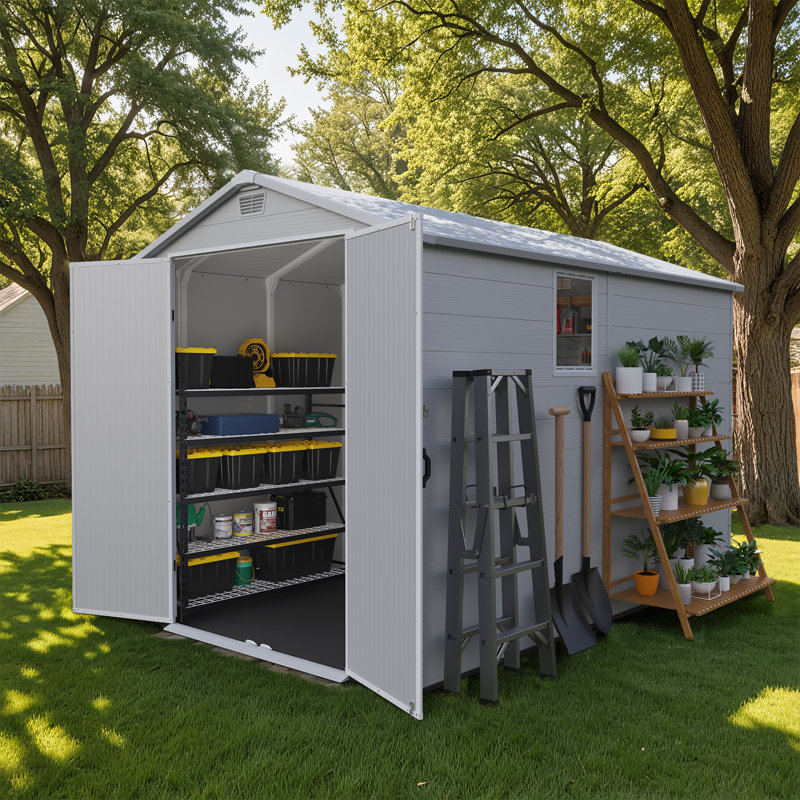 6 Ft. W X 10 Ft. D Resin Outdoor Storage Shed, Weather-resistant Outdoor Storage With Reinforced Design, White