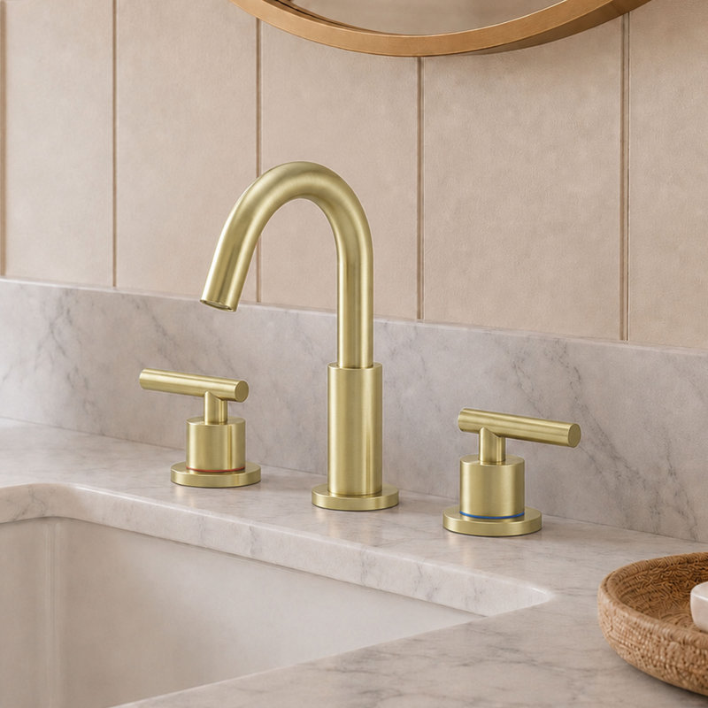 Widespread Double Handle Bathroom Faucet, Brushed Gold