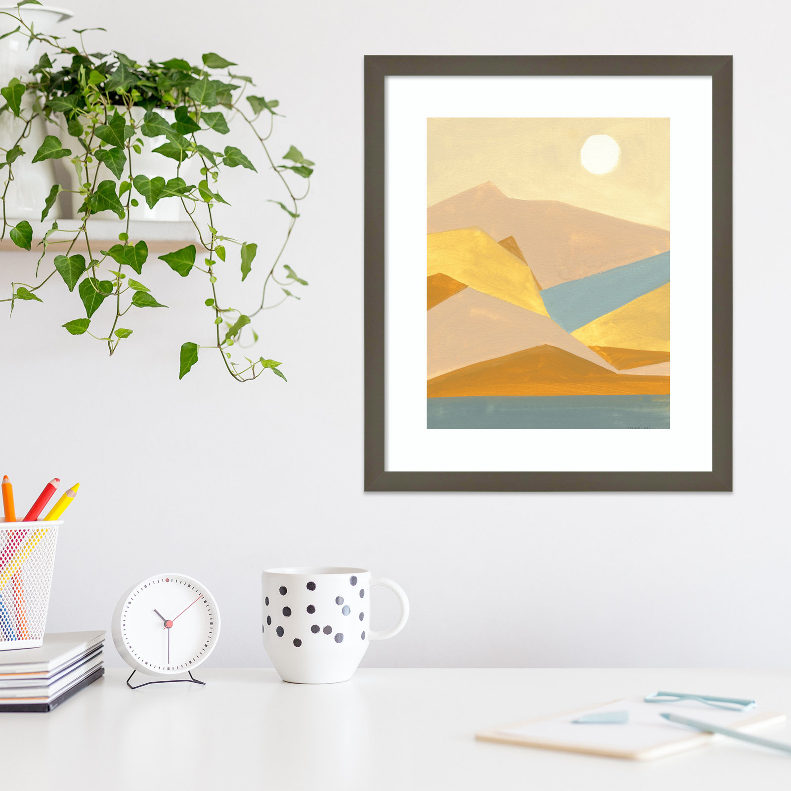 Retro Abstract I Southwest Mountains Print, Gray Framed Paper, 19.38" H x 16.38" W x 0.88" D