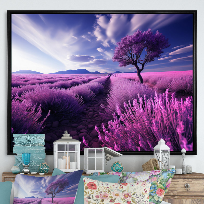France Lavender Fields Symphony - impression, H 16 po x l 32 po x P 1 po, Cadre flottant noir