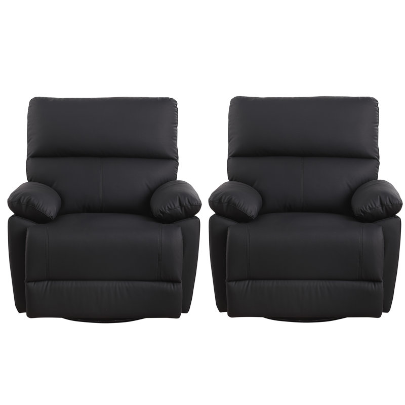 Katty 35.7"W Leather Manual Swivel Rocker Recliner Chair, Black