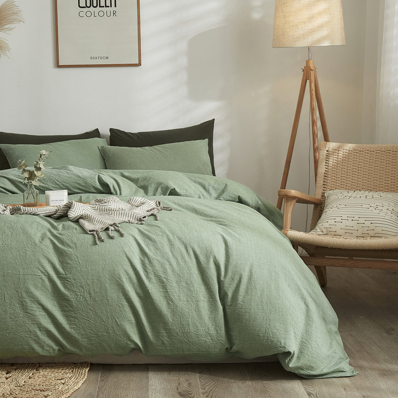 Washed Cotton Boho Soft Duvet Cover Set, Twin XL Duvet Cover + 1 Standard Pillowcase, Light Green