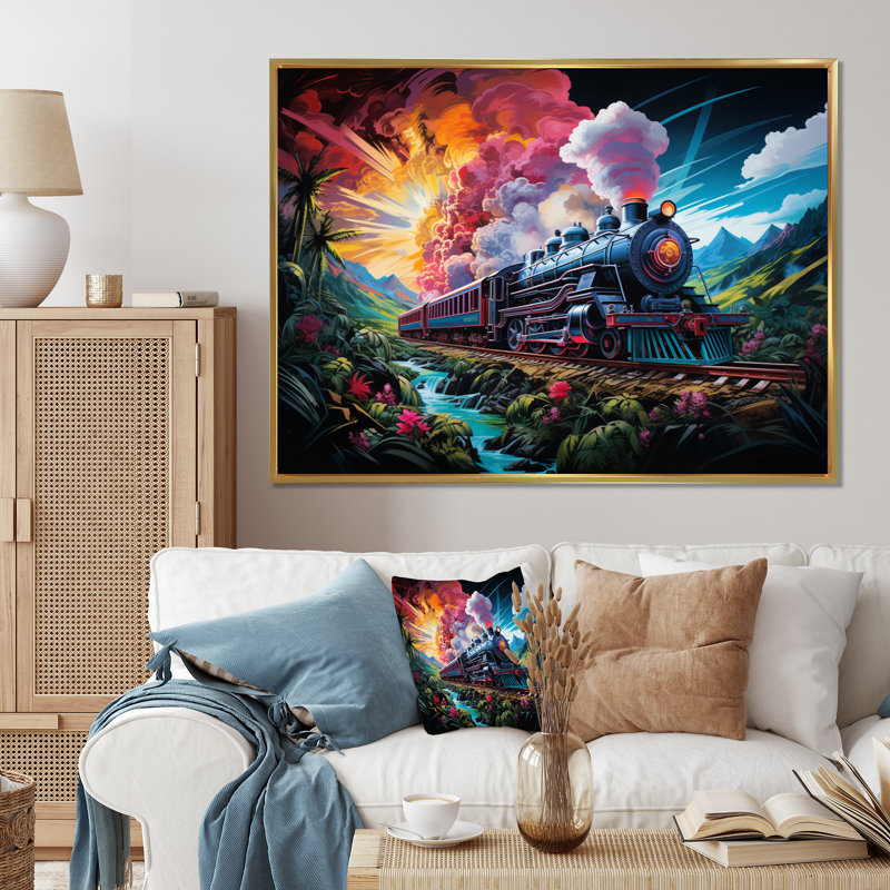 «Abstract Colorful Train 1950S II», reproduction sur toile, Cadre flottant doré, H 34 po x l 44 po x P 1,5 po