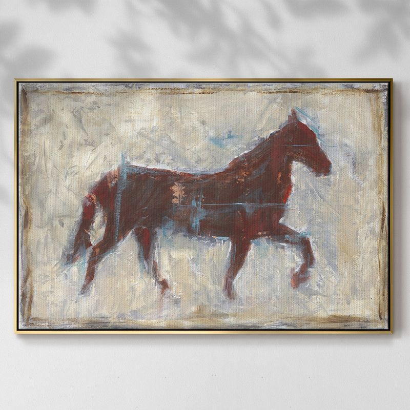 Iron Equine II - reproduction sur toile avec cadre flottant, H 25 po x l 37 po x P 2 po, Toile avec cadre flottant or