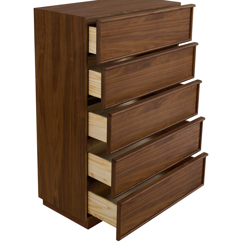 Collins 36" Five Drawer Tall Dresser In Natural Walnut