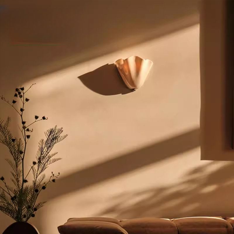 Contemporary Pecan Wall Light With Upward Glass Shade, Geometric Fixture, Beige