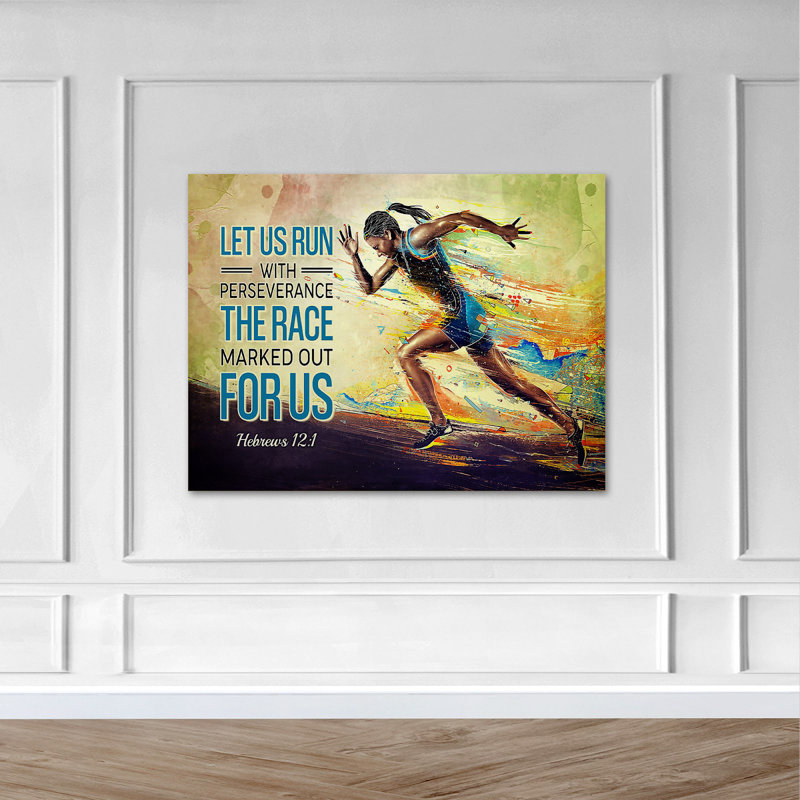 «A Run Girl - Let Us Run With Perseverance», reproduction d'art graphique sur toile tendue 1 pièce