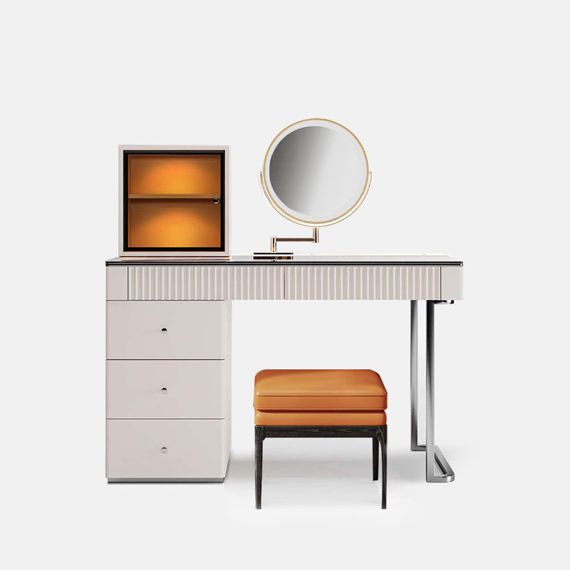 Ensemble de coiffeuse en bois avec miroir à lumière DEL et plateau en verre trempé, Rose
