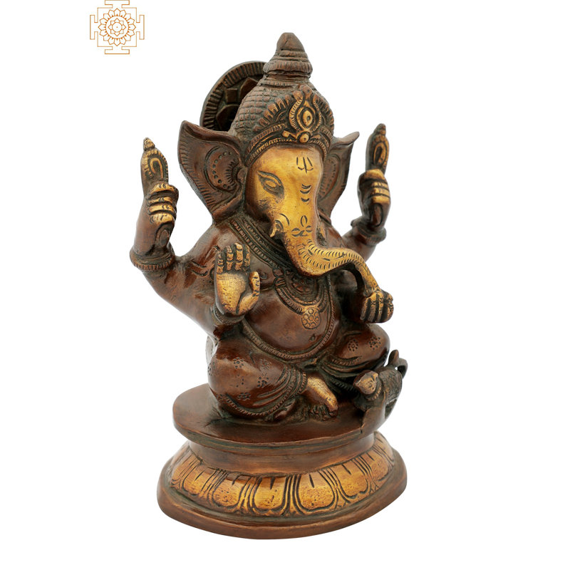 Figurine Bénédiction Ganesha assise sur piédestal, Or