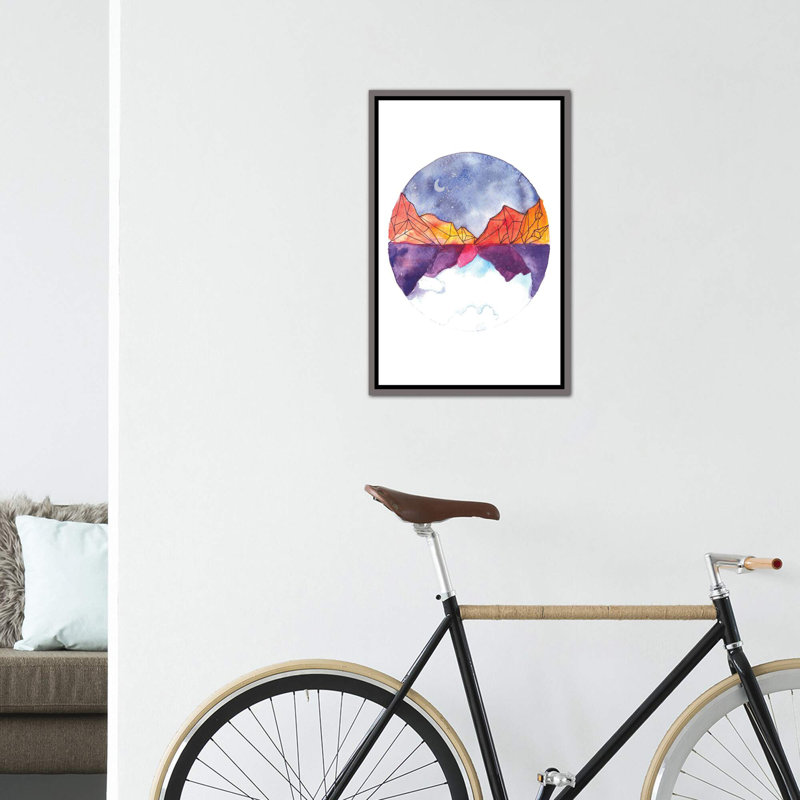 Art circulaire, Toile encadrée de bois rustique foncé, H 26 po x l 18 po x P 1,5 po