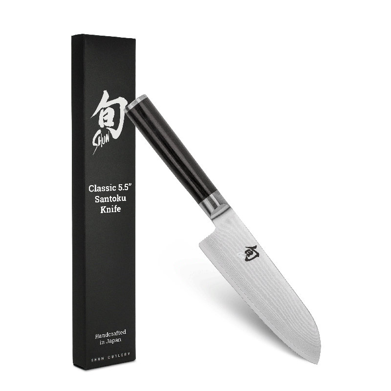 Shun Classic 5.5" Santoku Knife, Handcrafted Japanese All Purpose Knife, VG-MAX Core with Damascus Stainless Steel Cladding, Pakkawood Handle, Versatile Japanese Cutting Tool