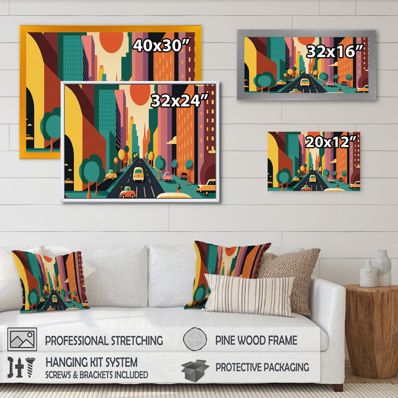 «Futuristic Cityscape with Cars II», reproduction sur toile, L 32 po x H 16 po, Toile tendue