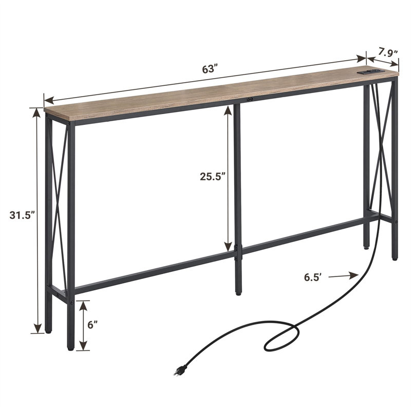 Console Tigges, Noir, noir, noir, noir, Chêne blanc, H 31,5 po x l 62,99 po x P 7,91 po