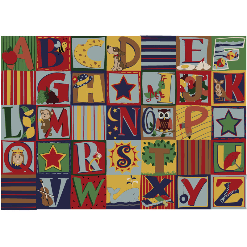 Tapis de classe KidCarpet.com avec motif alphabétique et tons naturels, Rectangle 7 pi 6 po x 12 pi