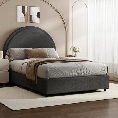 Hayden Luxury Curve-Shaped Headboard Bed Frame, Elegant Boucle Upholstered Platform Bed with Modern Design