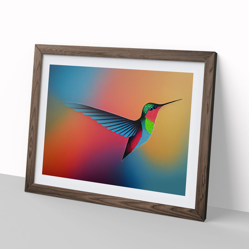 Lush Hummingbird - Single Picture Frame Painting, 25cm H x 34cm W x 2cm D, Walnut