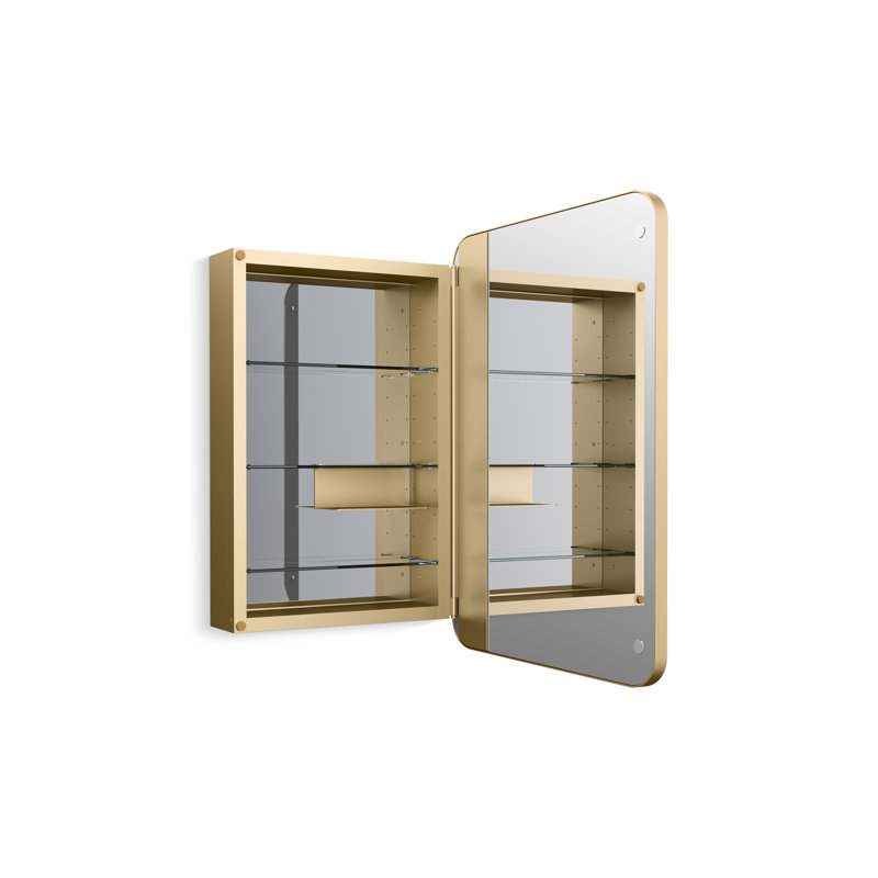 Verdera Surface Mount or Recessed Rectangular Framed Medicine Cabinet, 34" H x 22" W x 4.18" D, Brushed Gold