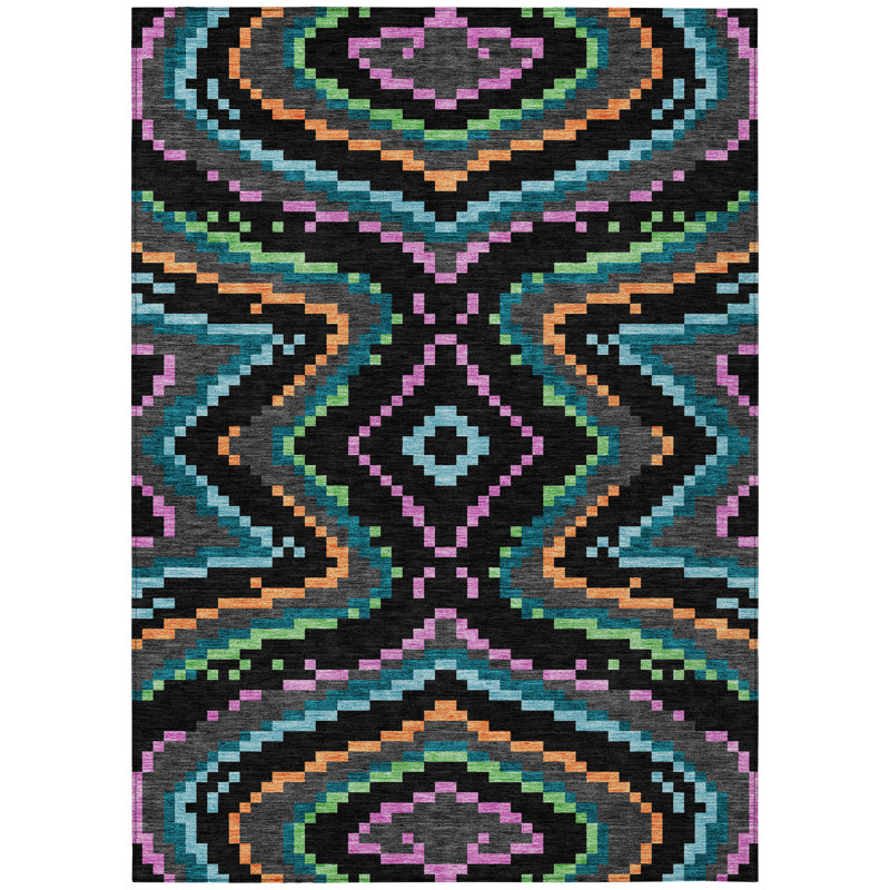 Machine Washable Indoor/Outdoor Chantille ACN2829 Kids Rug, 9' x 12', Black