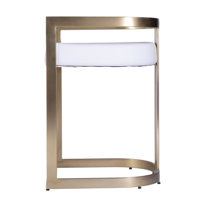 Clarence Faux Leather 23" Dining Stool, Gold, White