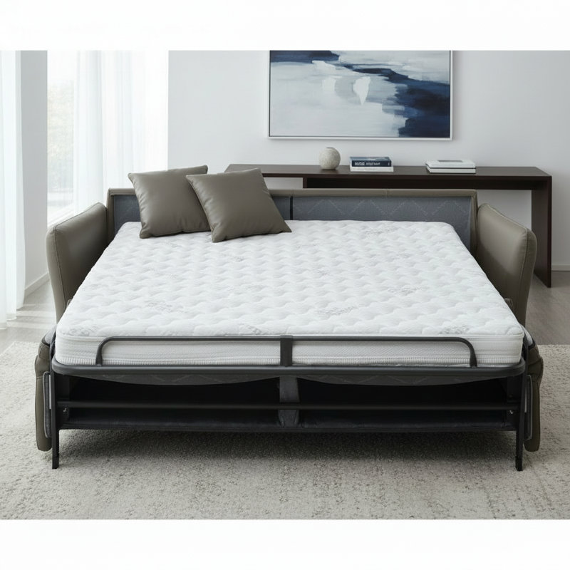 Canapé-lit Ayvan, Cuir fleur italien véritable gris foncé foncé