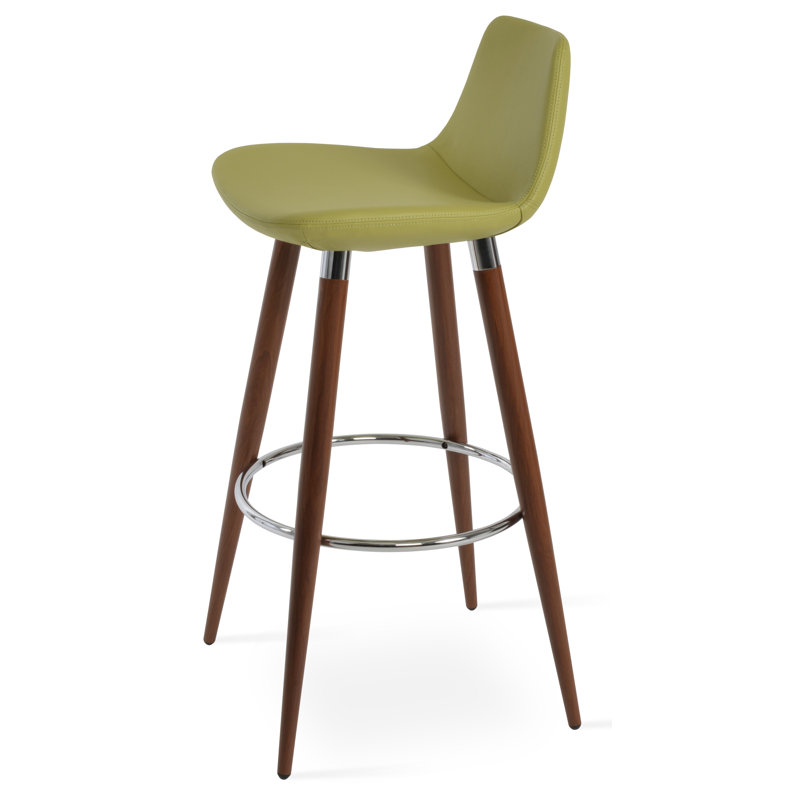 Pera Ana Counter Stool, Green PPM Leatherette, Short Stool (23.2" Seat Height), Walnut/Chrome