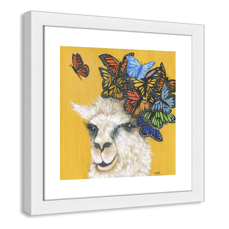 Art sur toile llama, H 18 po x l 18 po x P 0,625 po, Cadre blanc