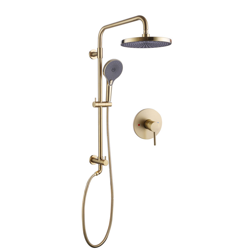 Solid Brass Complete Shower System With Rough-In Valve, Brushed Gold