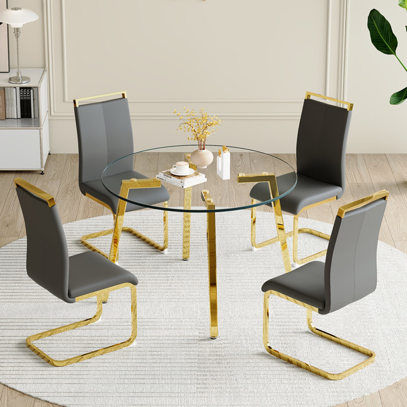 Dumercie 4 - Person Four Leg Dining Set, Gold, Black/Gold, 5