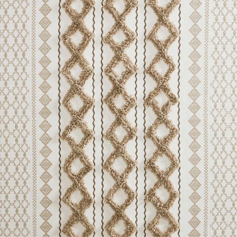 Rideau de douche imprimé en coton 72x72" (1 pièce) avec chenille, H 72 po x l 72 po, Natural Multi Geometric