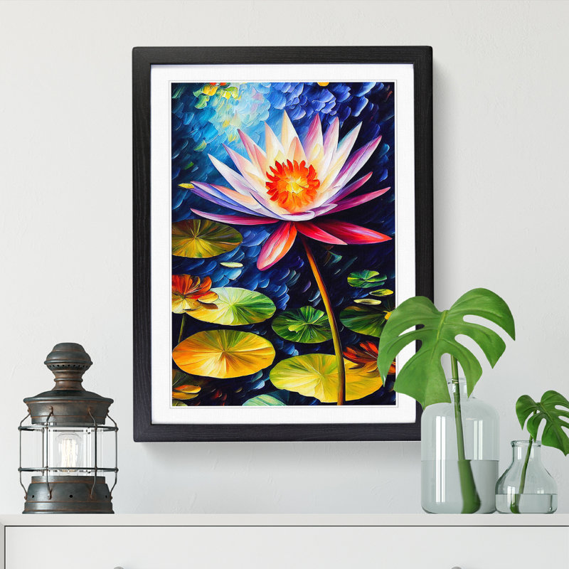 Water Lily Flower Vol.3 - Single Picture Frame Painting, Black, 64cm H x 46cm W x 2cm D