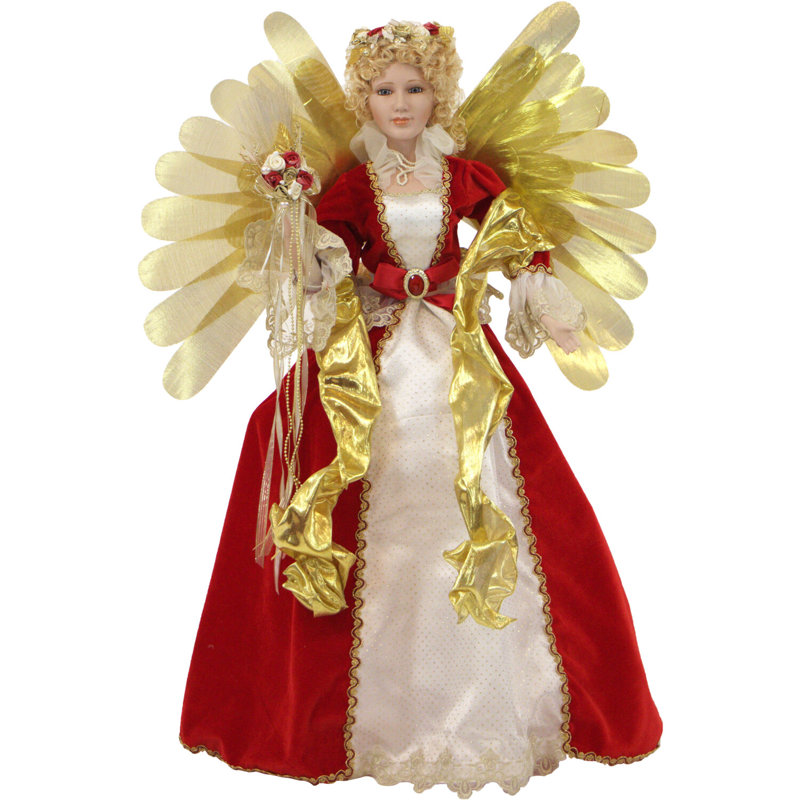 32-Inch Golden Winged Porcelain Christmas Angel Figurine with LED Lights and Music