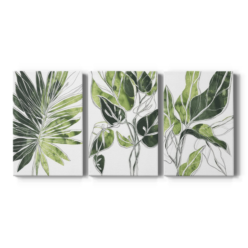 Expressive Palm I  -Custom Wrapped Gallery Canvas - 3 Pieces, 12" H x 24" W
