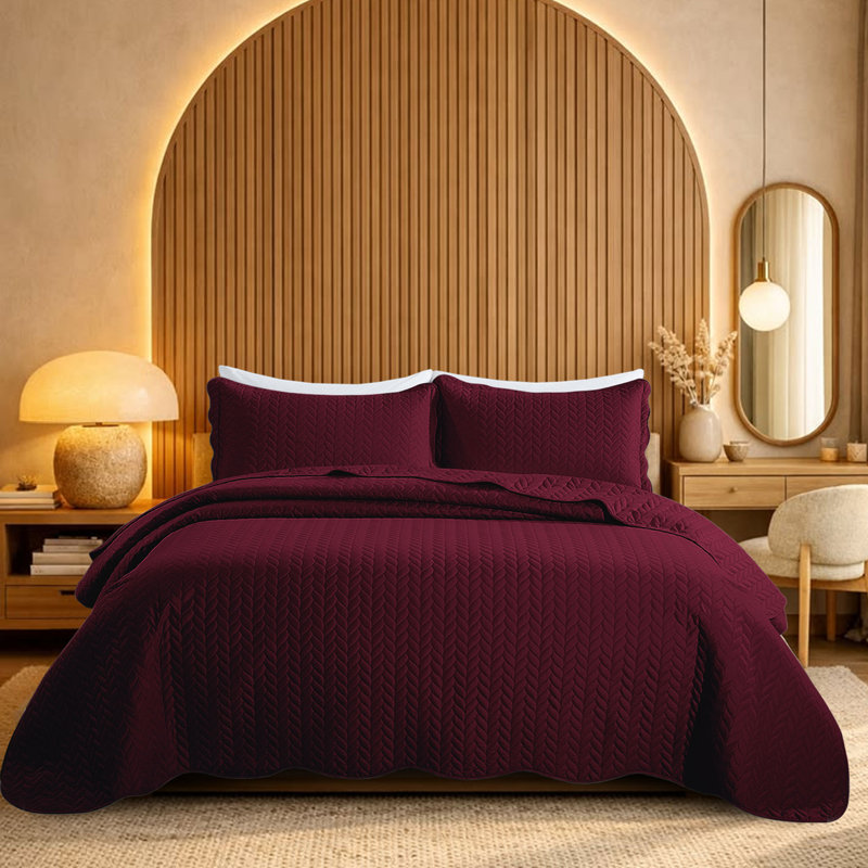 Ensemble d'édredon léger en microfibre avec taies décoratives Oxford, Twin Comforter + 1 Standard Sham, Burgundy