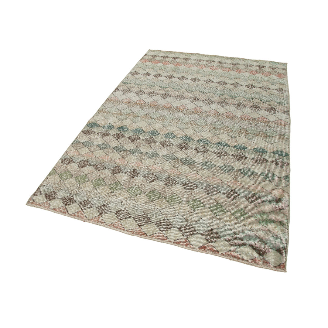 Checkered Kilim Green Checkered Wool Handmade Area Rug
