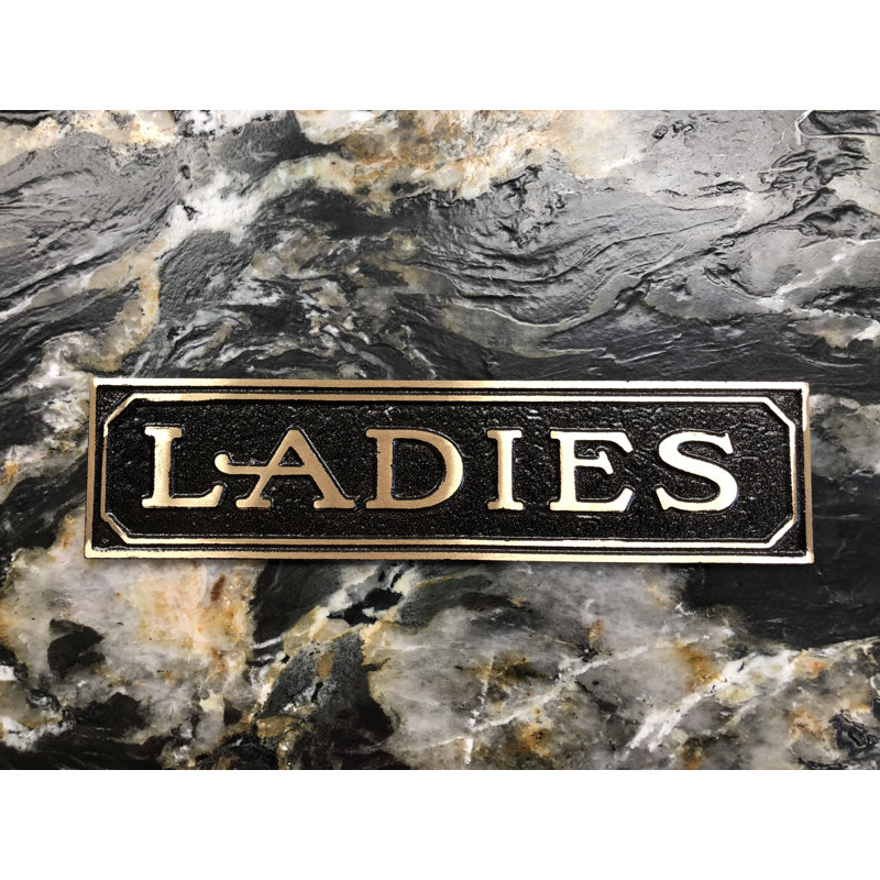 Enseigne de porte en laiton ladies, Oui, Laiton poli noir