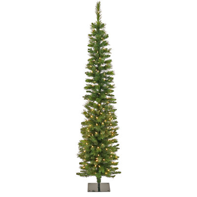 Pre-Lit Nooksack Fir Pencil Slim Tree with LED Lights