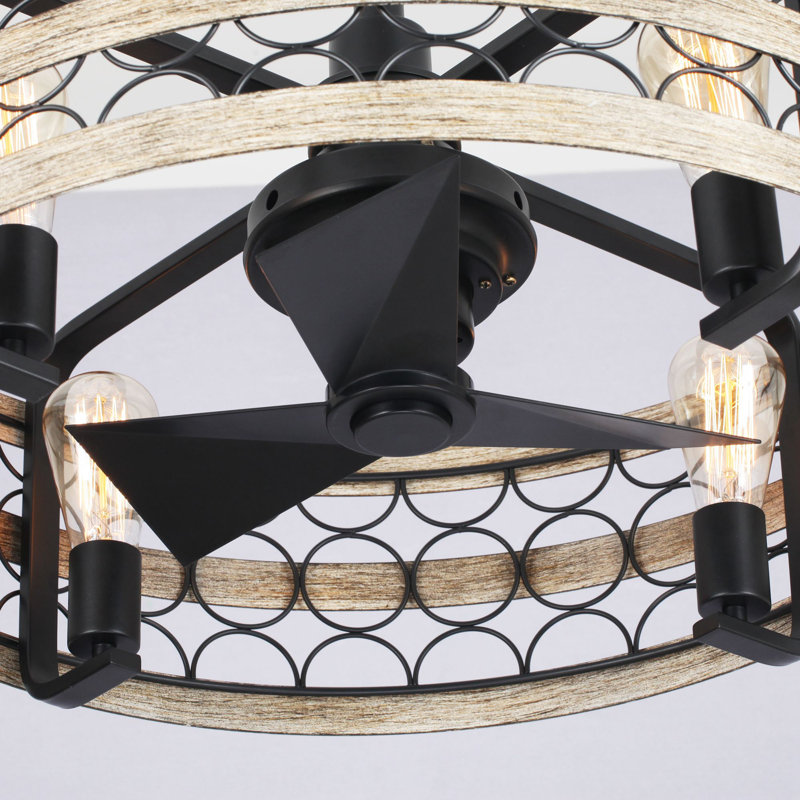 Ventilateur de plafond en cage à 3 pales de 21 po avec télécommande et ensemble d'éclairage inclus