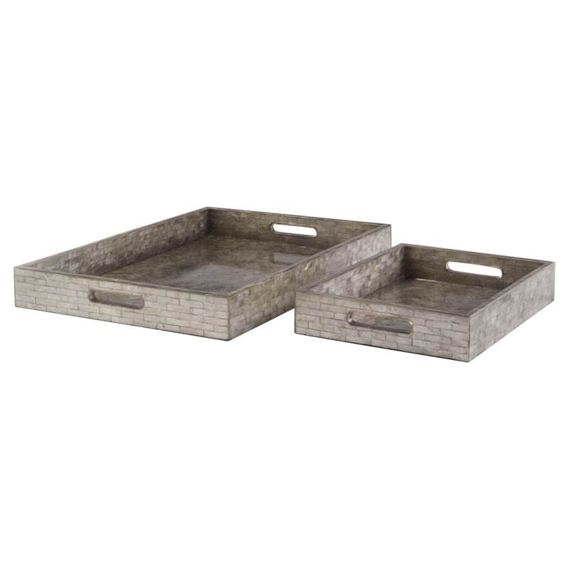 Triton Shell / Capiz Decorative Tray, 3.25" H x 18.25" W x 13.25" D, Smoke