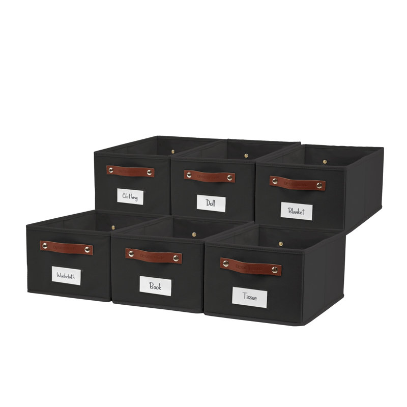 Rectangular Storage Baskets for Shelves with Label Holder, Black