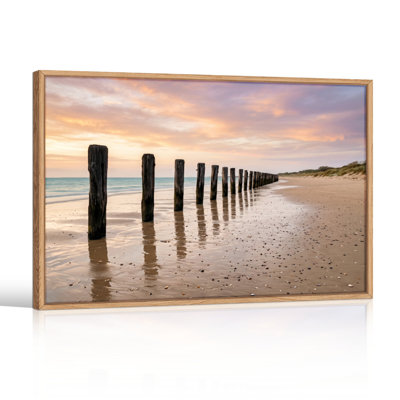 Ensemble de 1 tableau sur toile représentant un coucher de soleil sur la plage