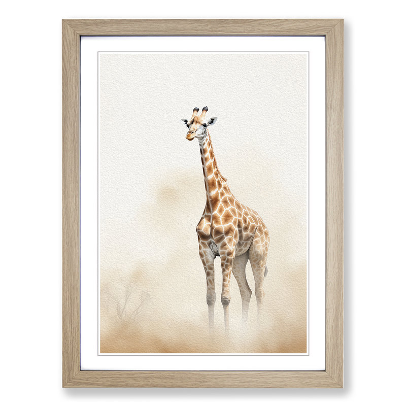 Giraffe Minimalism - Framed Print, Oak, 46cm H x 34cm W x 2cm D