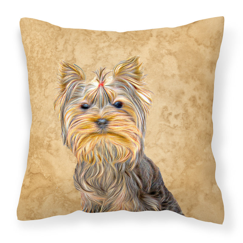 Coussin intérieur/extérieur brun yorkie, H 14 po x l 14 po x P 4 po